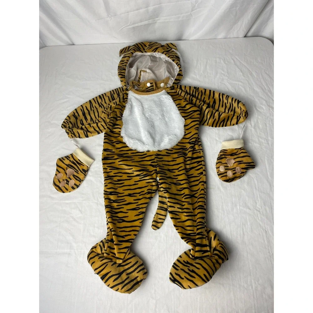 Tiger Costume Halloween Outfit Footed Pajamas One Piece Romper Gloves 6-12 month